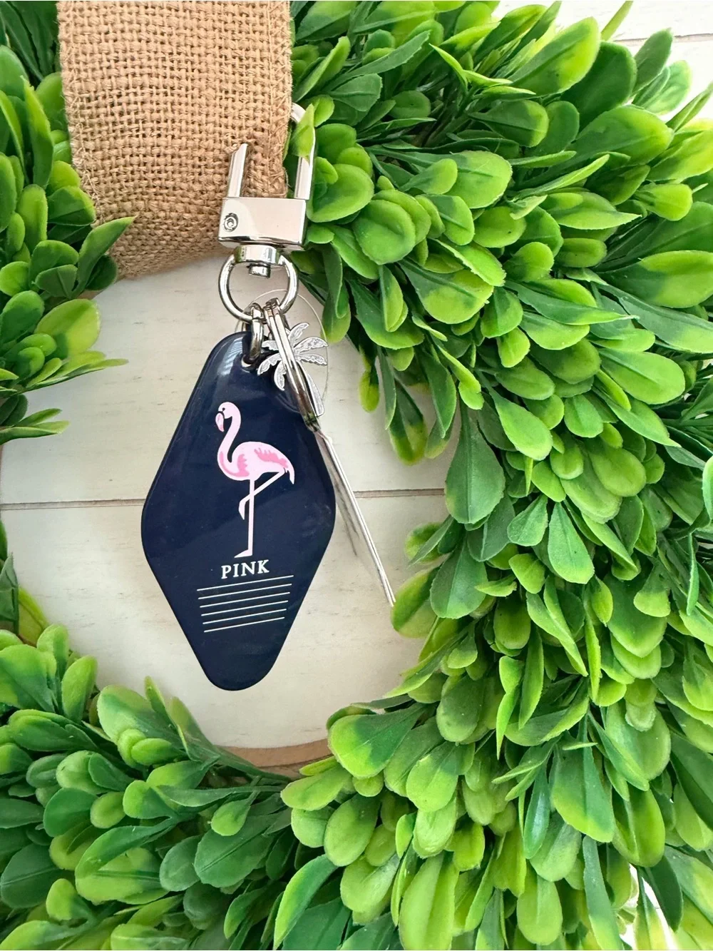 PINK Victoria's Secret Navy & White Keychain Tag